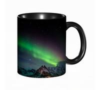 EKLMPS Tazas de Café,Taza de Cerámica para Té y Café,330ml/11oz,Regalos original,Aniversarios,nupical,desayuno,Románticos,Aurora boreal, sur de Islandia en el cielo sobre colinas rocosas, vista noctur