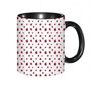 EKLMPS Tazas de Café,Taza de Cerámica para Té y Café,330ml/11oz,Regalos original,Aniversarios,nupical,desayuno,Románticos, Patrón repetitivo de mariquitas rojas con manchas negras sobre un fondo blanc