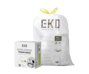 EKO 8 Gallon Trash Bags Drawstring 1.2 Mil - 80 Count White Medium Garbage Bags Unscented, 30 Liter Plastic Kitchen Trash Bags with Easy-Dispense, Code F-1