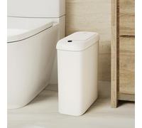 EKO Bote de basura automático para baño con tapa, cubo de basura delgado sin contacto de 2.6 galones, contenedor de basura impermeable con sensor de movimiento para baño, oficina, cocina, color blanco