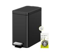 EKO Bote de basura pequeño para baño con tapa de cierre suave, pedal de paso, negro mate de 6 litros/1.6 galones de acero inoxidable con cubo interior extraíble, acabado antihuellas