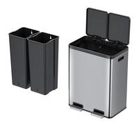 EKO | Cubo de Basura Cocina Reciclaje 30L+30L con Doble Pedal | Papelera Acero Inoxidable Antihuella con Tapa de Resina Elegante | Cubos Separados para Reciclaje y Basura | Diseño Compacto