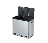 EKO | Cubo de Basura Reciclaje 60L con 3 Compartimentos de 20L | Papelera Cocina Acero Inox Antihuella con Pedales Independientes, Cubetas Extraíbles, Cierre Suave y Diseño Elegante