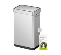 EKO Deluxe Mirage-T - Cubo de basura rectangular con sensor de movimiento sin contacto de 50 litros/13.2 galones, acabado de acero inoxidable mate