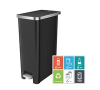 EKO Hana - Cubo de basura delgado de 30 litros con pedal con cierre suave y tapa que se mantiene abierta, cubo de basura de reciclaje que ahorra espacio para el hogar u oficina, color negro
