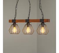 Eko-Light Lámpara colgante Ulf con vigas de madera, 3 luces
