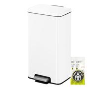 EKO Madison Cubo de Basura Cocina 30L con Pedal y Tapa de Cierre Suave | Blanco Acero Inox Antihuella | Papelera Moderna y Robusta | Gran Capacidad para Reciclaje