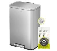 EKO Madison Cubo de Basura Cocina 50L con Pedal y Tapa de Cierre Suave | Acero Mate Inoxidable Antihuella | Papelera Moderna y Robusta | Gran Capacidad para Reciclaje
