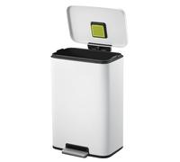 EKO Madison Cubo de Basura Cocina 50L con Pedal y Tapa de Cierre Suave | Blanco Mate Acero INOX Antihuella | Papelera Moderna y Robusta | Gran Capacidad para Reciclaje