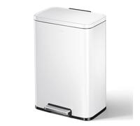 EKO Madison Cubo de Basura Cocina 50L con Pedal y Tapa de Cierre Suave | Blanco Mate Acero Inox Antihuella | Papelera Moderna y Robusta | Gran Capacidad para Reciclaje