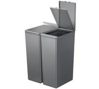 EKO Morandi - Paquete doble de cubos de cocina con tapas táctiles, contenedores dobles de plástico con calcomanías de reciclaje y acabado fácil de limpiar, para el hogar u oficina, color gris oscuro