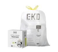 EKO Rollo de 80 bolsas de basura de cocina con cordón extrafuerte, bolsa de basura de 8 galones (25-35 litros), paquete de 80 unidades, color blanco, código E