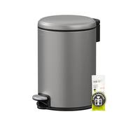 EKO Serene - Cubo de basura redondo pequeño de 3 L con forro interior extraíble para dormitorio y baño, cubo de basura con pedal para basura y residuos, gris titanio