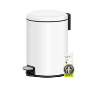 EKO Serene - Cubo de basura redondo pequeño de 3 L con forro interior extraíble para dormitorio y baño, cubo de basura con pedal para basura y residuos, color blanco