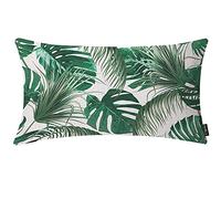 EKOBLA Palm Leaves Farmhouse - Fundas de almohada rectangulares oblongas tropicales con hojas verdes de la selva, diseño cuadrado decorativo para sofá, silla, cama, lino de algodón de 12 x 20 pulgadas