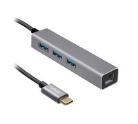 Ekon Ekon - Hub multipuerto 3 Puertos USB-A 3.0 1 LAN, de Metal, Cable USB-C, para PC, portátil, ratón, Cable de Carga, teclados, memorias USB, Cables de Red