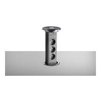 Ekotech Enchufe retráctil ET111 - Torre con función de carga QI USB-C & A y 3 enchufes Schuko 230 V, aluminio negro