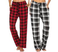 Ekouaer 2 Piezas Pantalones de Pijama Mujer Pantalón Largos con Bolsillos Casuals Casa Dormir Pantalón Suave y Confortable para Yoga