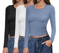 Ekouaer Base Layer Camiseta Termica Mujer Cuello Redondo Invierno Cálido 3 Paquetes Nero+Bianco+Turchese S