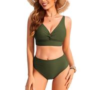 Ekouaer Bikini Mujer Braga Alta Traje De Baño 2 Piezas Reductor Barriga Bañadores Push Up Bikinis Conjunto Bañador, Verde L