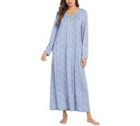 Ekouaer Camisa De Noche De Las Mujeres De Invierno De Manga Larga Camisa De Noche con Botones Cómoda Elegante,cártamo Azul,XXL