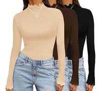 Ekouaer Camiseta Interior Térmica Manga Larga Mujer Conjunto de 3 Camisetas con Cuello Alto Basica Top Suave Ligera Jersey Básico Tops