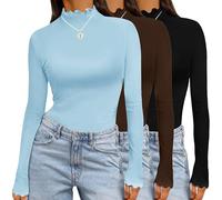 Ekouaer Camiseta Interior Térmica Manga Larga Mujer Conjunto de 3 Camisetas con Cuello Alto Basica Top Suave Ligera Jersey Básico Tops