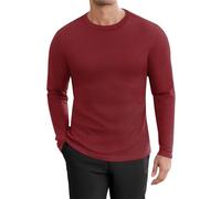 Ekouaer Camiseta Termica Hombre Invierno Manga Larga Hombre Cuello Redondo Invierno Térmica Deporte Camisetas Compresion Hombre Futbol Ski Cálida Termica Ropa,Rojo Intenso,3XL