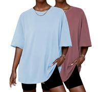 Ekouaer Camisetas Mujer Manga Corta Oversize Basicas Camiseta Pack de 2 Cuello Redondo T-Shirt Verano Primavera Top