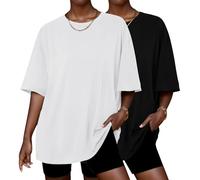 Ekouaer Camisetas Mujer Manga Corta Oversize Basicas Camiseta Pack de 2 Cuello Redondo T-Shirt Verano Primavera Top