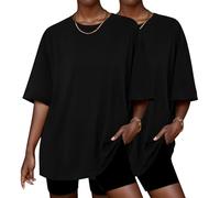 Ekouaer Camisetas Mujer Manga Corta Oversize Basicas Camiseta Pack de 2 Cuello Redondo T-Shirt Verano Primavera Top, Negro + Negro M