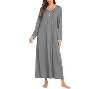 Ekouaer Camisón De Manga Larga para Mujer Vestido De Lactancia Maternidad Botones,Gris,XXL