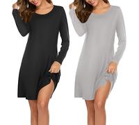 Ekouaer Camisón de Mujer de Manga Larga Paquete de 2 Piezas Lindos Camisones de Invierno Estampados Negro+Gris M