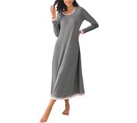 Ekouaer Camisón de Mujer Manga Larga Elegante Camisón Suave Vestido para Dormir Camisones Largos Vestido de Noche de Color en Contraste Ropa de Dormir Suelta S-XXL