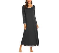 Ekouaer Camisones Camisón De Manga Larga para Mujer Camisa De Dormir para Mujer Vestido De Noche Largo Camisones para Mujer Camisones para Mujer Cálido Negro L