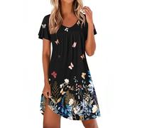 Ekouaer Camisones de Mujer Escote en V Pliegues Ropa de Estar Casa Negro Mariposa XXL