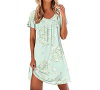 Ekouaer Camisones de Mujer Escote en V Pliegues Ropa de Estar Casa Verde Claro Floral M
