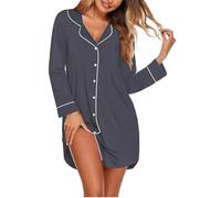 Ekouaer Camisones de Mujer Invierno Manga Larga Tallas Grandes Botón, Gris, XL