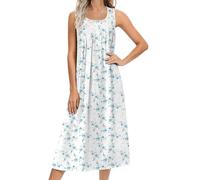 Ekouaer Camisones para mujer, de algodón, largo, sin mangas, para dormir, estilo victoriano, ropa de dormir para mujer, tallas S-XXXL