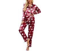 Ekouaer Conjunto de Pijama de Seda de Satén para Mujer Pijama a Saten Camisolas y Pantalón 2 Piezas,S-2XL