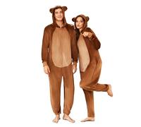 Ekouaer Mono de Animal Pijama Divertido de Forro Polar para Carnaval Halloween Ccosplay Mono de Una Pieza con Capucha y Cremallera Invierno Jumpsuit(Hombre, Mujer, Unisex), Oso, S