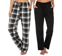 Ekouaer Pantalon Pijama Mujer Modal Pantalon Largo Verano Cintura con Cordón Ajustable 2 Pantalón Pijama Pack