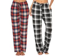 Ekouaer Pantalones de Pijama Mujer 100% Algodón Pantalones Cuadros Largos Suave y Comodo Pantalones Casual de con Bolsillos