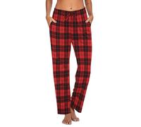 Ekouaer Pantalones de Pijama Señoras Pantalones de Pijama Largo Ropa de Noche Pantalones Casual Pantalones de Playa Pantalones de Dormir a Cuadros/Unicolor con Bolsillos y Cordón