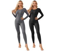 Ekouaer Ropa Termica Mujer Manga Larga Camiseta y Pantalon,Ropa Interior para esquí, Negro + Gris, L