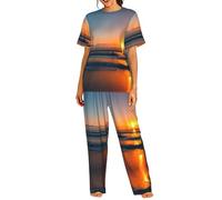 EKPASVC Conjunto de pijama para mujer con estampado de lunares blancos y negros, conjuntos de pijama suaves para mujer, perfectos para ropa de descanso y ropa de dormir, Hermoso amanecer océano, L