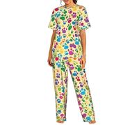 EKPASVC Conjunto de pijama para mujer con estampado de mariposas moradas y flores rosas, conjunto de pijama suave para mujer, perfecto para ropa de descanso y ropa de dormir, Arte de huellas de patas