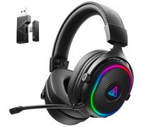 EKSA Cascos Gaming Inalámbricos para PC/Ps5/Ps4, Auriculares Gaming Inalámbricos con 2,4 GHz+BT 5,3 Modo Dual, Sonido Estéreo Cascos con Microfono, Cascos con Luz RGB, Duración 80Hr+