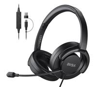 EKSA H27 PC Auriculares con Micrófono, Headset de USB C con Interruptor de Silencio y Control de Volumen, Sonido Estéreo Claro, Cascos con Microfono PC/Office/Call Center/Office/Skype/Zoom/Webinar
