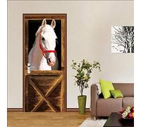 EKSDG Etiqueta De La Puerta Pegatinas De Pared Autoadhesiva Mural Poster Creativa 77X200CM Caballo Blanco 3D Impermeable Vinilo Decal Sala De Estar Dormitorio Decoración Del Hogar